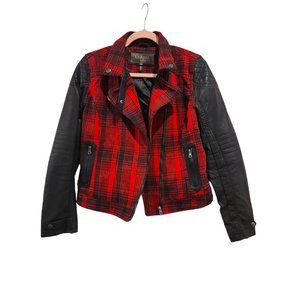 Red and Black Plaid Faux Leather Jacket